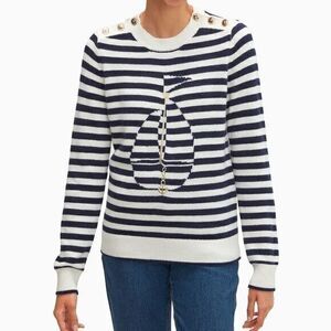 KATE SPADE Navy Striped Sail Boat Sweater MEDIUM